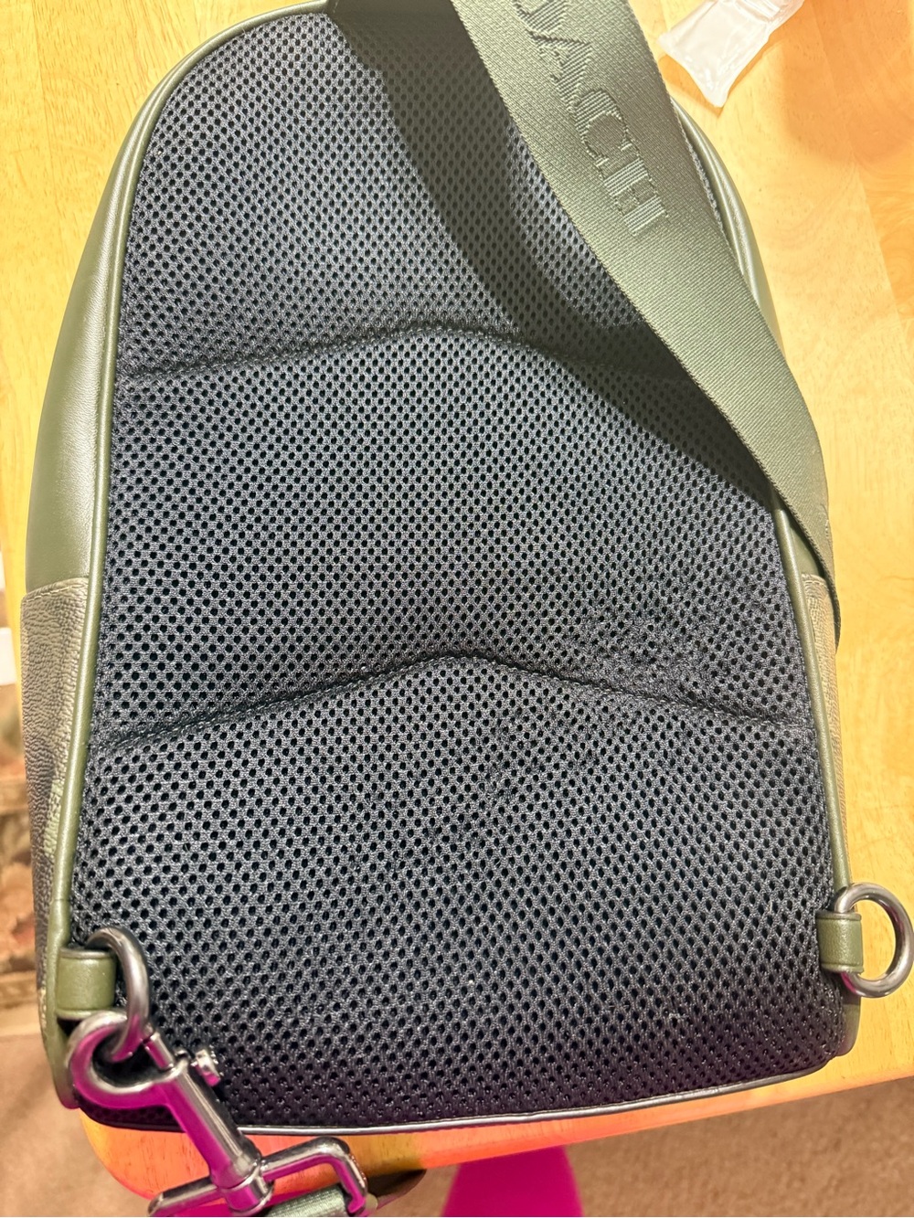 Coach Green Camouflage Leather Sling Backpack - Picture 3 of 9
